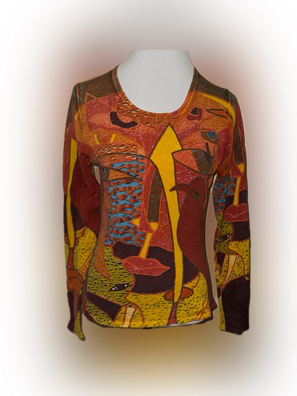 Mark Richards Collection Multi-Color Long Sleeve Silk Blend Top, Sz LG